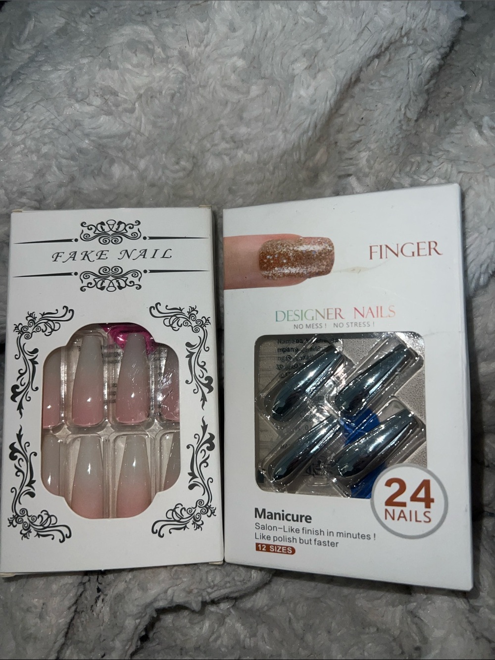 Fake Nail & Designer Press-On Nail Set - Pink and Blue